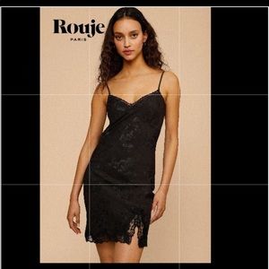 Black Slip Dress with Lace Trim and Floral…